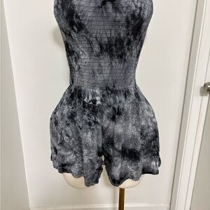Tie-Dye Smocked Black & Gray Romper NWOT Large